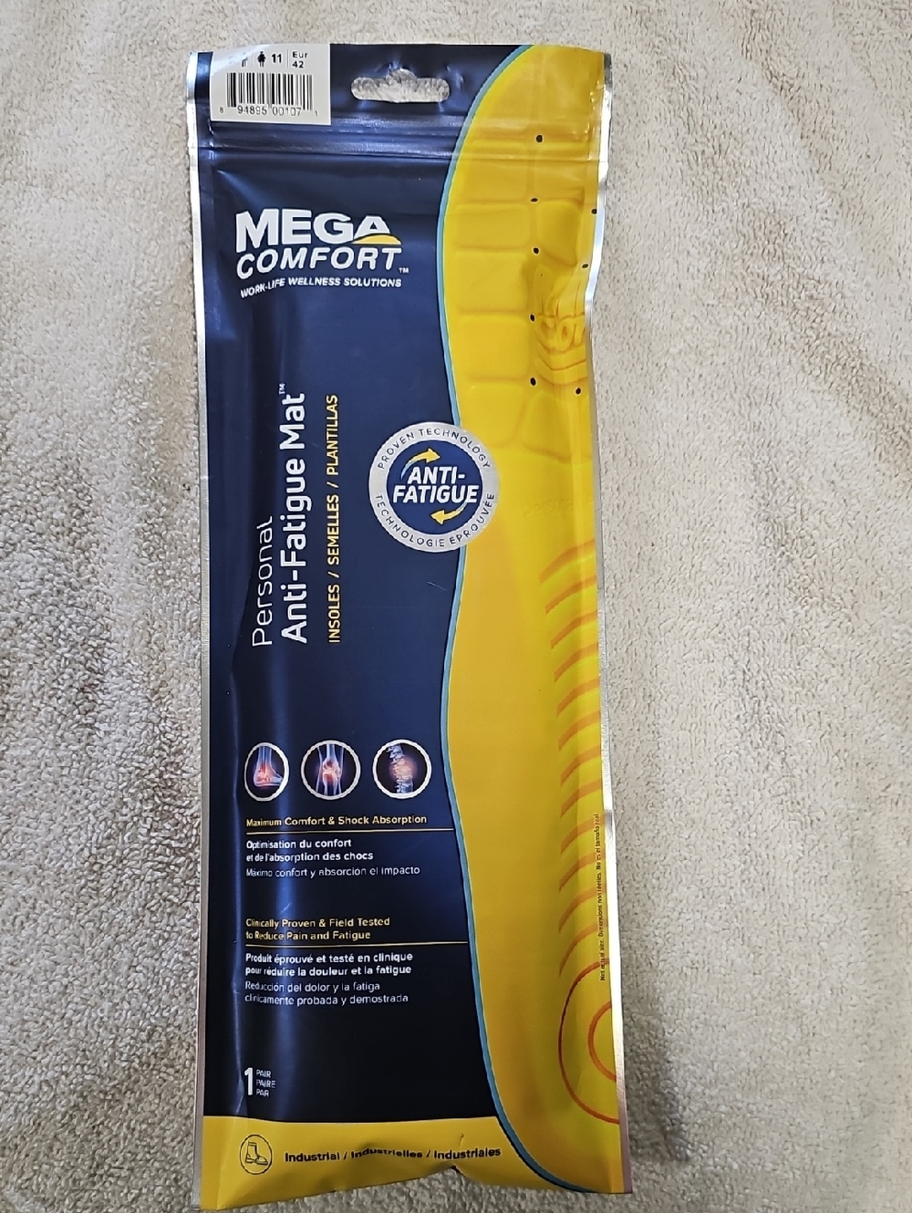 Mega-Comfort Anti-Fatigue Mat Insoles Mens 9/Womens 11